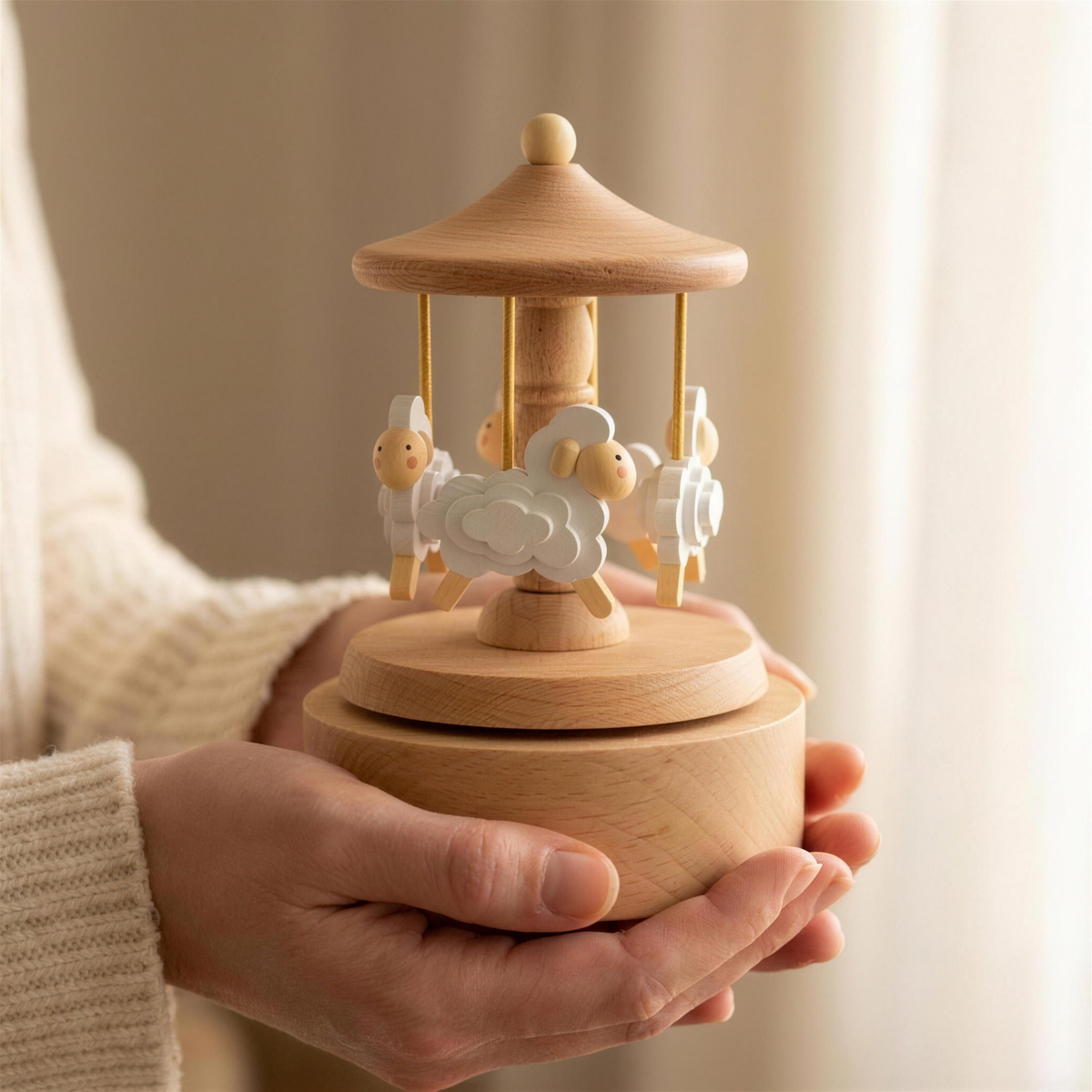 Heirloom Wooden Musical Carousel – Sheep
