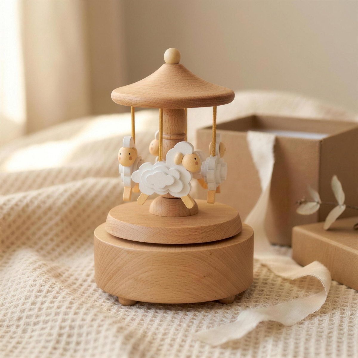 Heirloom Wooden Musical Carousel – Sheep