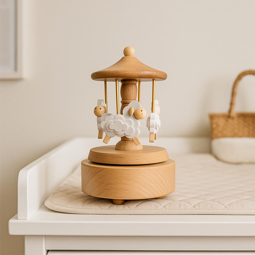 Heirloom Wooden Musical Carousel – Sheep
