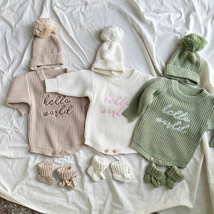 Hello World Chunky Knit Romper Set