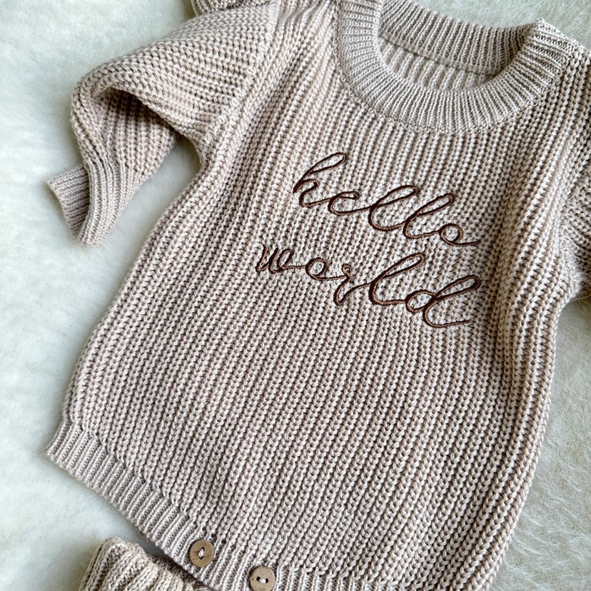 Hello World Chunky Knit Romper Set