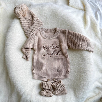 Hello World Chunky Knit Romper Set